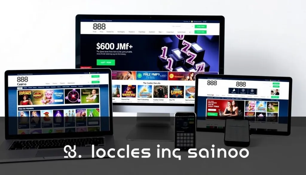 888 Casino UK website displayed on multiple devices showing consistent experience