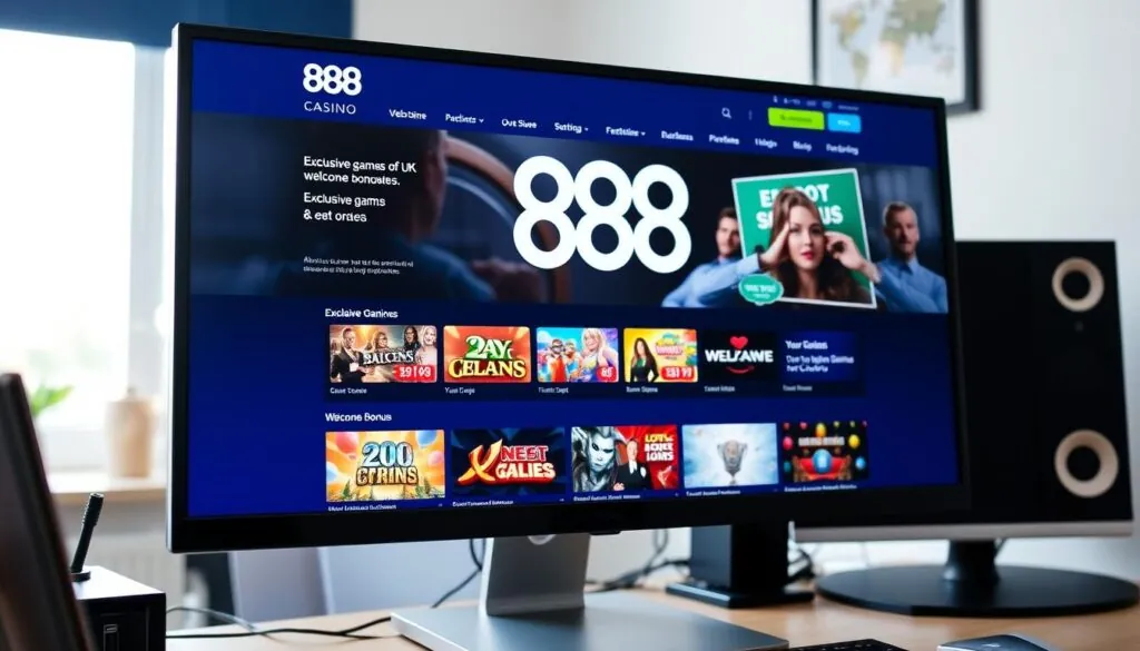 888 Casino UK website homepage showing exclusive games and welcome bonus offers