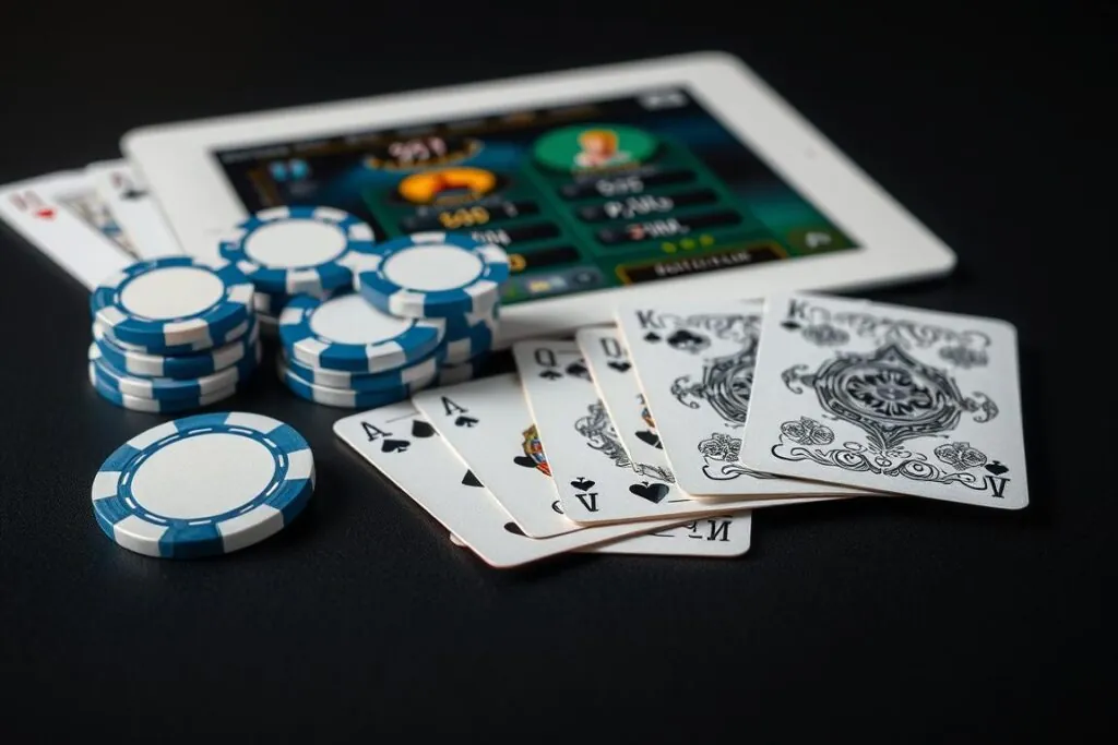 Betmatch Casino review showing key features with casino chips and cards Betmatch Casino review showing key features with casino chips and cards