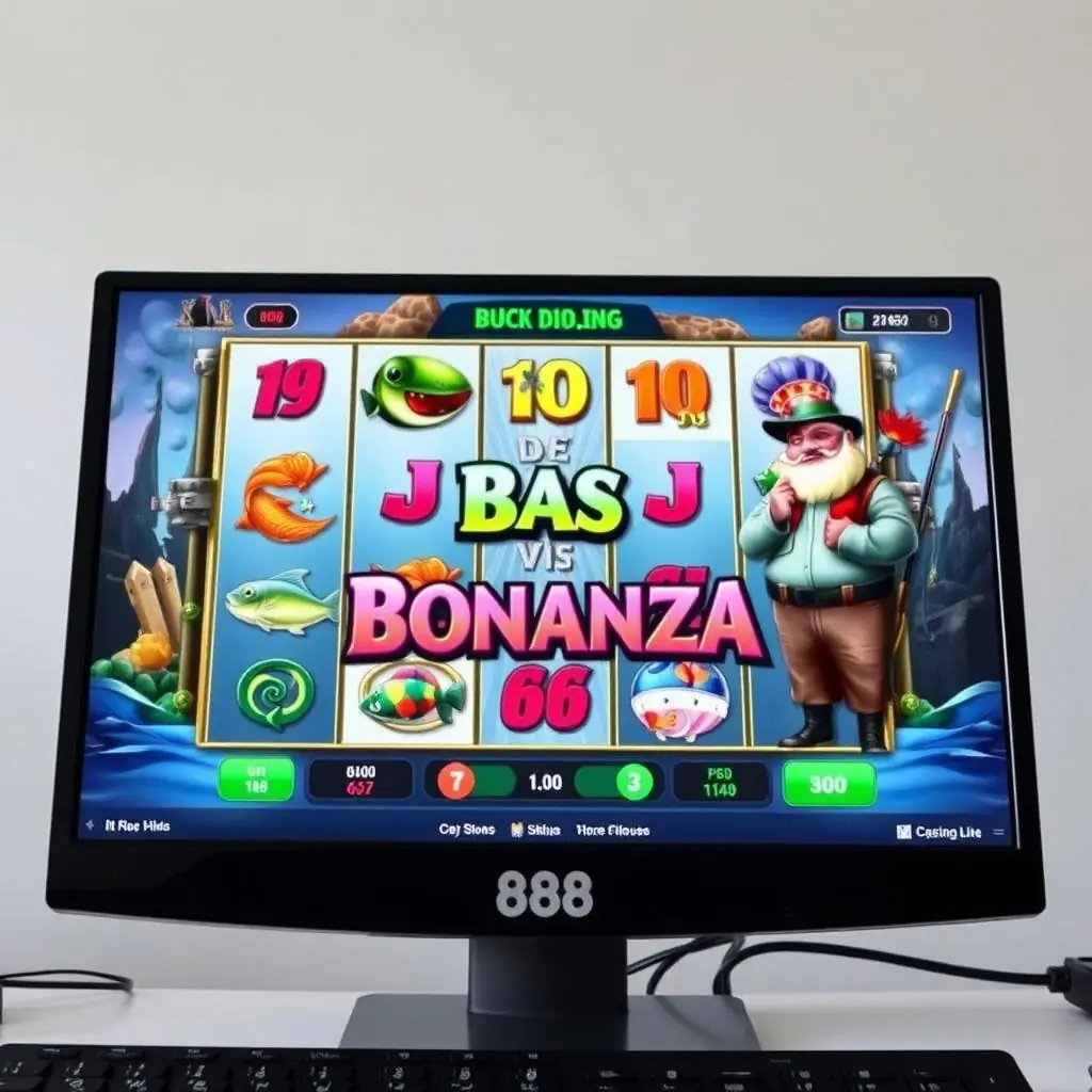 Big Bass Bonanza slot at 888 Casino UK showing fishing theme and bonus features