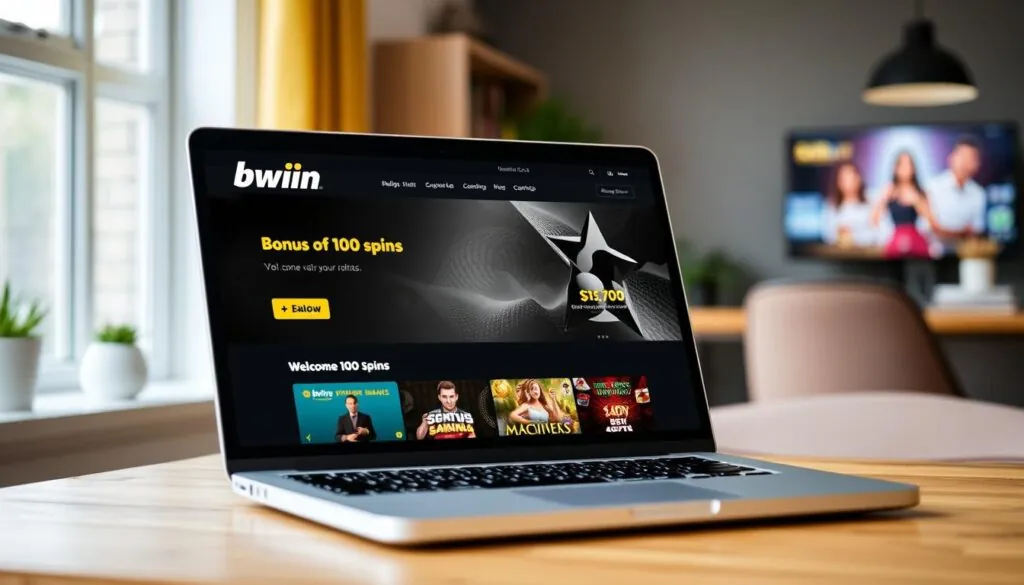 Bwin Casino UK homepage showing the welcome bonus offer of 100 free spins