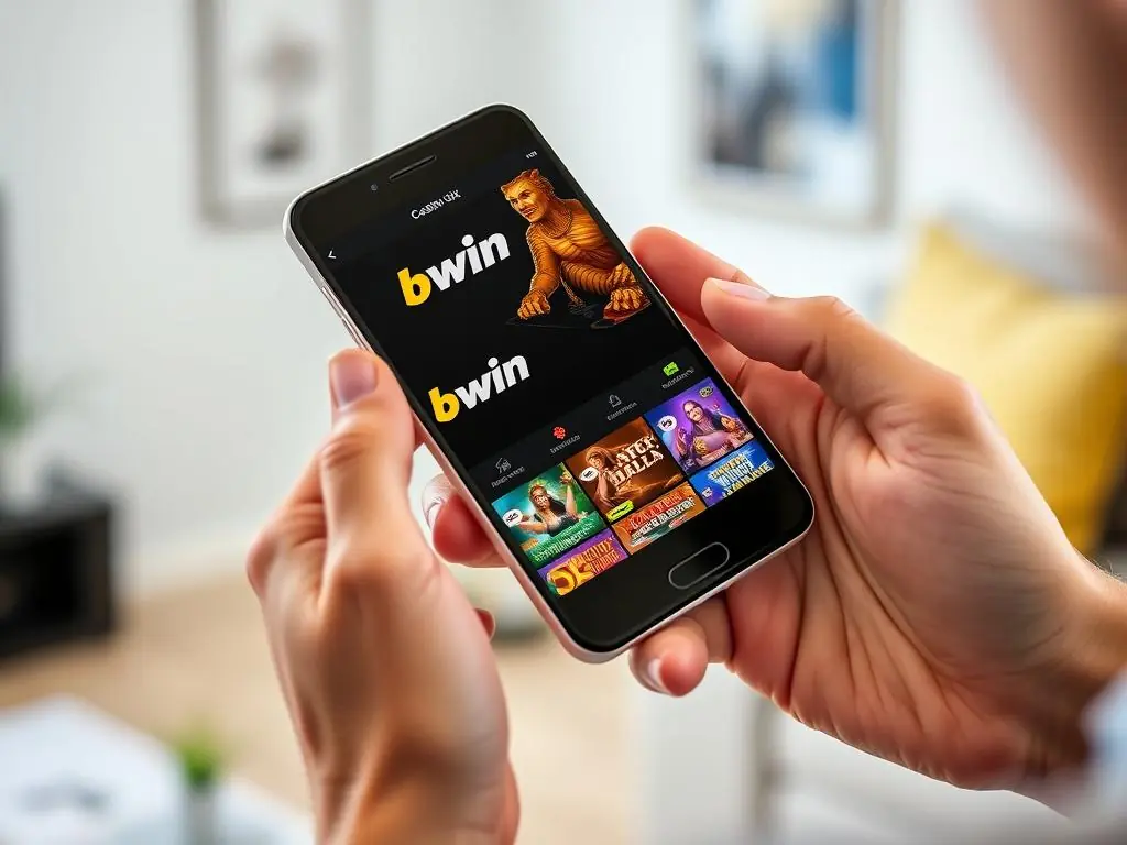 Bwin Casino UK mobile app being used on smartphone showing game selection