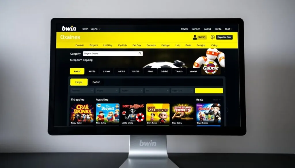 Bwin Casino UK website interface showing game categories and search functionality