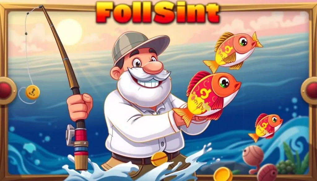 Fishin Frenzy Big Catch Slot Demo free spins feature with fisherman collecting fish