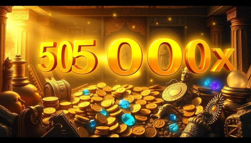 Gates of Olympus 1000 Slot winning potential illustrated with treasure and multipliers