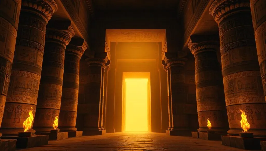 Legacy of Dead Slot Egyptian temple entrance with golden light emanating from within