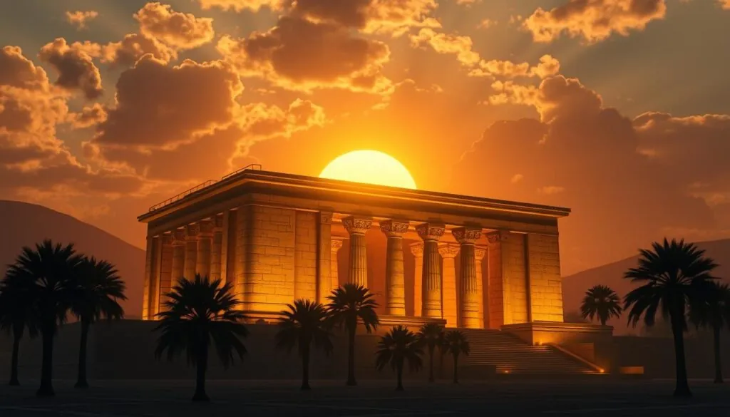 Legacy of Dead Slot final verdict concept with Egyptian temple at sunset Legacy of Dead Slot final verdict concept with Egyptian temple at sunset