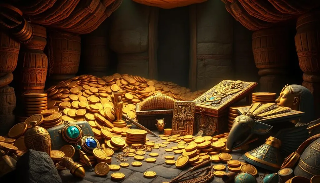 Legacy of Dead Slot treasure concept with gold coins and Egyptian artifacts Legacy of Dead Slot treasure concept with gold coins and Egyptian artifacts