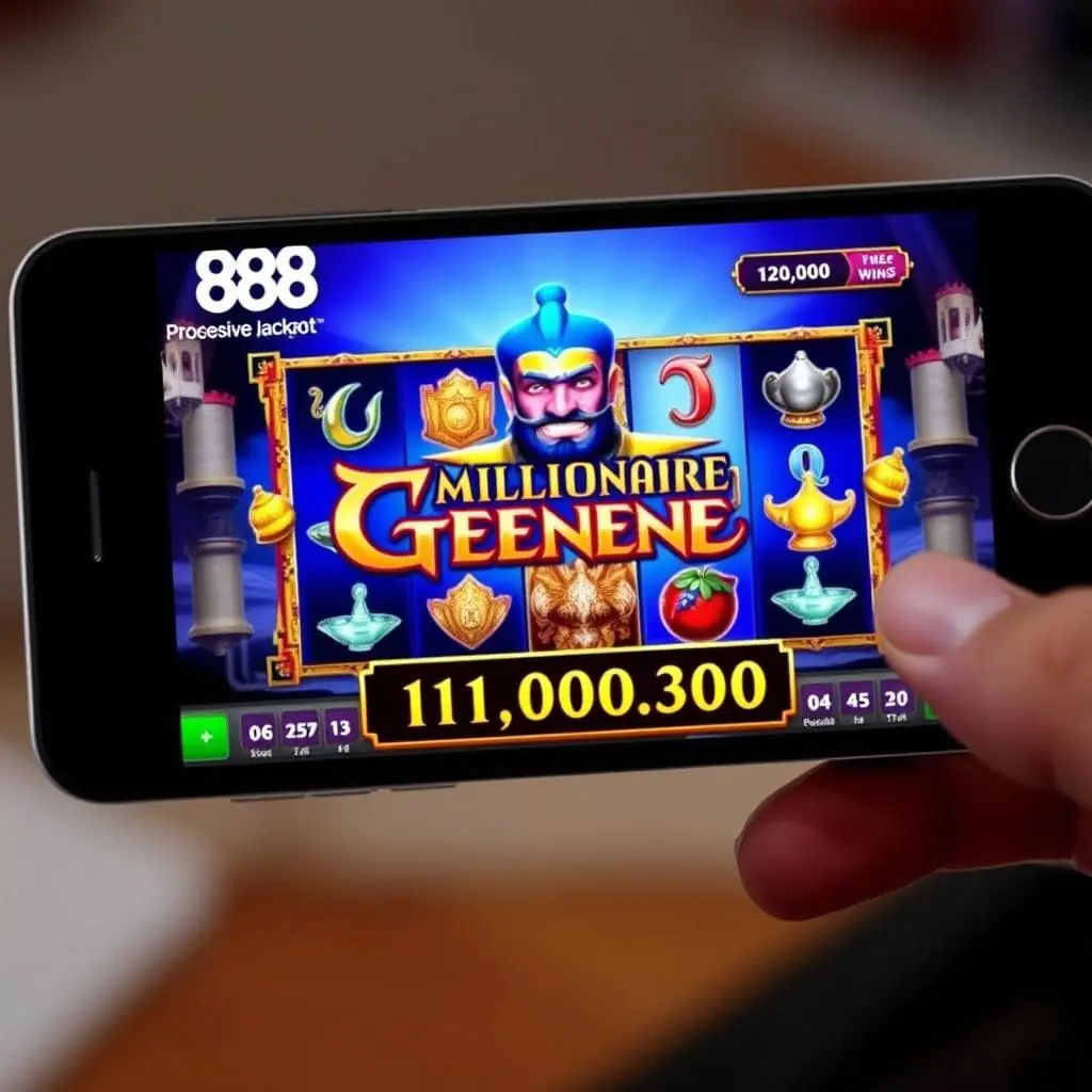 Millionaire Genie slot game at 888 Casino UK with progressive jackpot counter