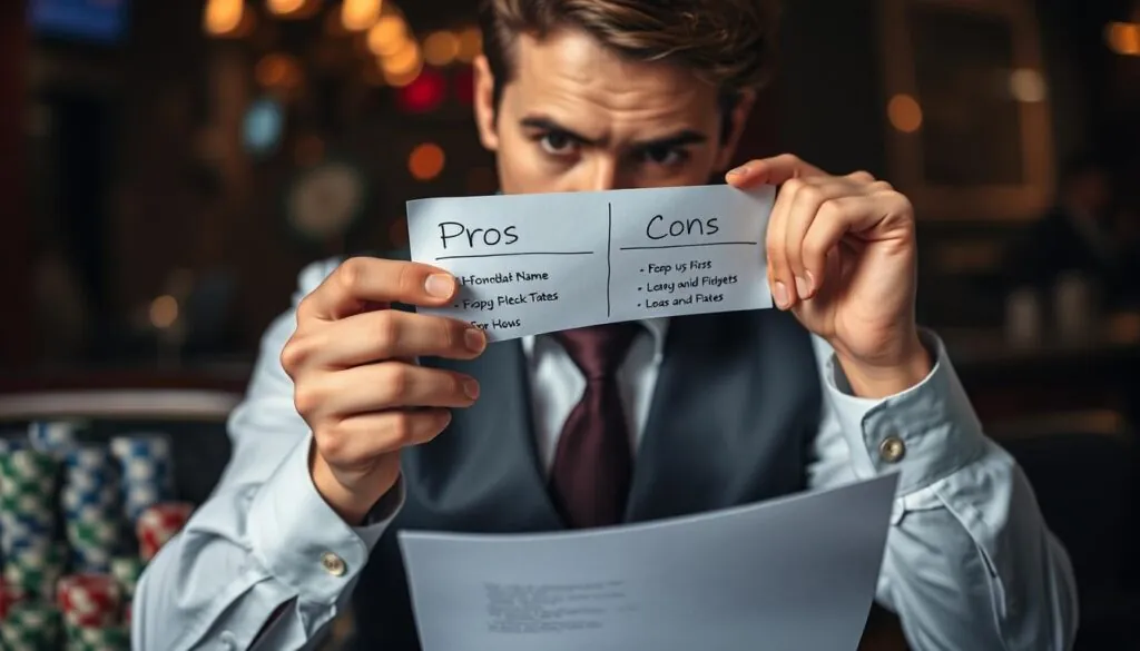 National Casino UK review showing a player considering pros and cons of the casino