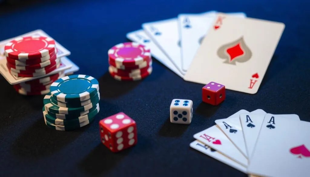 National Casino UK review showing casino chips and cards on a gaming table