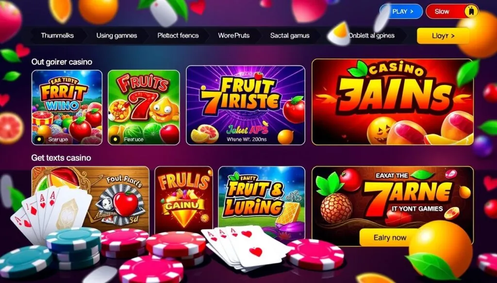 Nomini Casino UK colorful fruit-themed interface showing various casino games and promotions