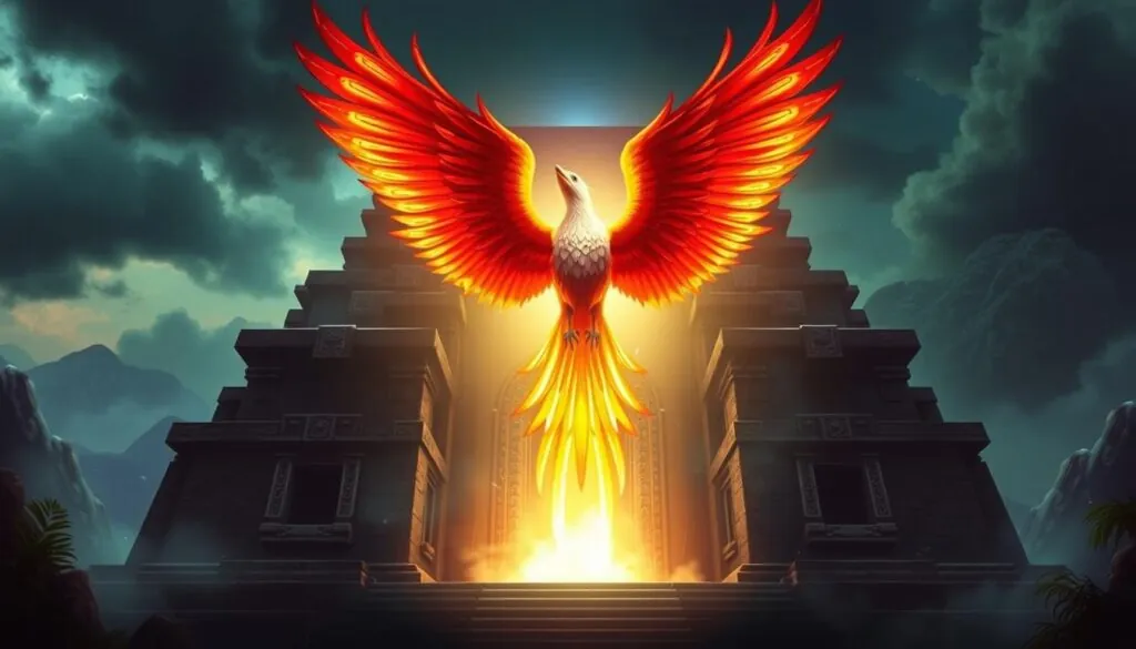 Secrets of the Phoenix Slot final verdict illustration with phoenix rising from temple Secrets of the Phoenix Slot final verdict illustration with phoenix rising from temple